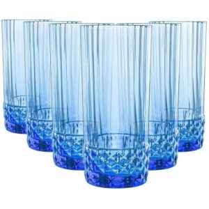 Set of 6 America’20 Cooler Tempered Glass – 48 cl  |  Drinking Glasses Dinnerware Blue, Clear