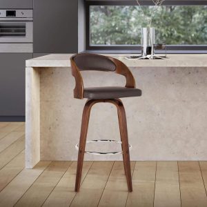 Shelly Mid-century Modern Wood and Faux Leather Swivel Bar or Counter Stool  |  Counter and Bar Stools Counter & Bar Stools Black, Brown, Cream, Grey