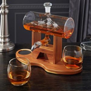 Ship in a Bottle Decanter With Two Glasses  |  Serveware Dinnerware Clear