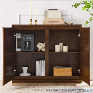 Sideboard Buffet Storage Cabinet Console Table w/ Outlet Holes, Walnut  |  Buffets and Sideboards Buffets & Sideboards Brown