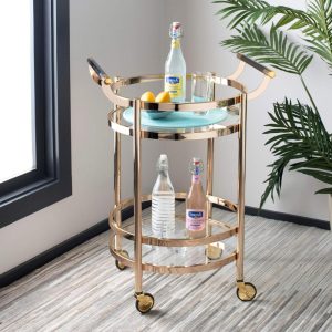 Sienna 2 Tier Round Bar Cart-Gold / Glass – 23.8″ x 19.9″ x 34″  |  Home Bars Home Bars Home Bars