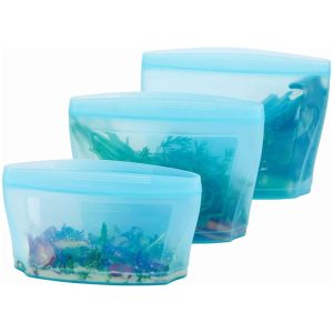 Silicone Food Storage Containers Bags set of 3  |  Food Processors Food Processors Blue, Clear, Green, Pink