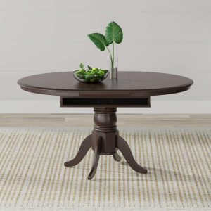 Single Pedestal Butterfly Leaf Dining Table With Self-Storing Leaf  |  Kitchen and Dining Tables Kitchen & Dining Tables Black, Brown, White