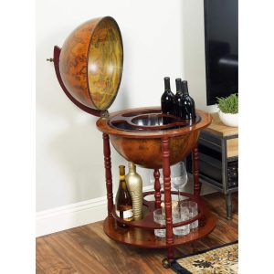 Sixteenth-Century Italian Replica Globe Bar With Wine Rack Holder  |  Home Bars Home Bars Brown