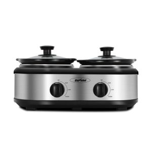 Small Portable Twin Double  Slow Cooker  |  Slow Cookers Kitchen Appliances Silver