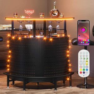 Smart Bar Unit with Led Lights with Metal Mesh & Footrest  |  Bar Tables Bar Tables Bar Tables