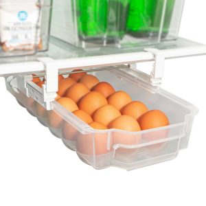 Smart Design Adjustable Sliding Pull Out Egg Drawer – Holds 18 Eggs  |  Pantry Organizer Kitchen Storage Pantry Organizer