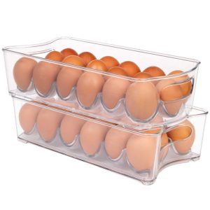 Smart Design Stackable Refrigerator Egg Storage Bin with Handle – 18 Egg Container – 2 Pack  |  Food Storage Containers Food Storage Containers Clear