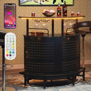 Smart LED Lights Bar Unit, 3-Tier Liquor Bar Table with Glasses Holder  |  Bar Tables Bar Tables Bar Tables