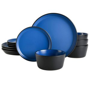 Soho Lounge Sofia 12 Piece Coupe Dinnerware Set  |  Dinnerware Sets Dinnerware Black, Blue, Grey, Red