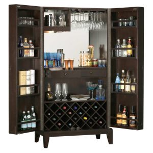 Solid Wood Dark Brown Liquor and Wine Cabinet  |  Home Bars Home Bars Brown