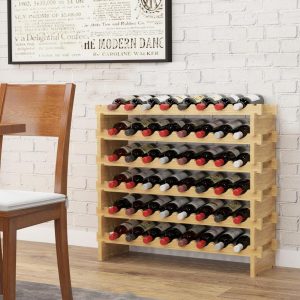 Solid Wood Floor Wine Rack in Natural Wood  |  Wine Racks Kitchen Storage White