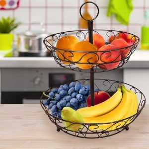 Sorbus 2-Tier Countertop Fruit Basket Holder & Decorative Bowl Stand  |  Pantry Organizer Kitchen Storage Brown