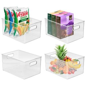 Sorbus Clear Plastic Organizer Storage Bin Containers for Pantry Food & Kitchen Fridge (4-Pack)  |  Pantry Organizer Kitchen Storage Clear