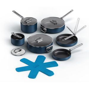 Space Ceramic Non-Stick 10-piece Cookware Set with Folding Handles  |  Cookware Sets Cookware Sets Blue