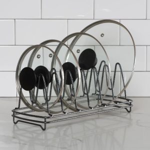 Speckled Lid Organizer in Grey  |  Pot Racks Kitchen Storage Grey, White