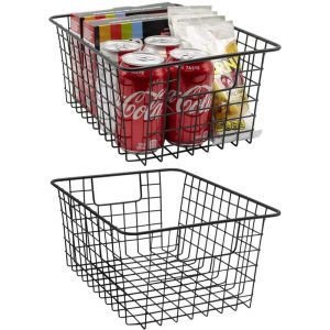 Stackable Baskets Storage Bin Metal Wire Organizers Iron (2-Pack) – 2-Pack  |  Pantry Organizer Kitchen Storage Black, Silver, White