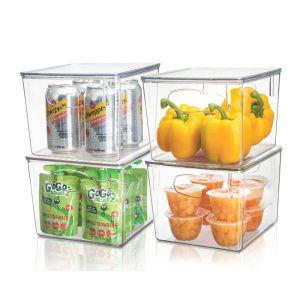 Stackable Fridge/Freezer Bins Organizer w Lid Food Storage Containers  |  Food Storage Containers Food Storage Containers Clear