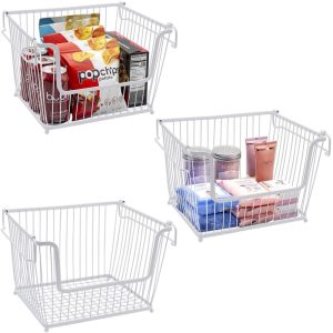 Stackable Metal Storage Organizer Bin Basket – Large, 3 Pack  |  Serveware Dinnerware Serveware