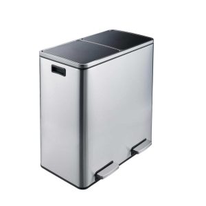 Stainless Steel 60L Dual Compartment Trash Can, Silver  |  Kitchen Trash Cans Kitchen Storage Kitchen Trash Cans