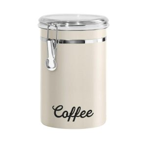 Stainless Steel COFFEE Canister (7.5″ H, 62 oz), Warm Gray  |  Kitchen Canisters Kitchen Canisters Kitchen Canisters