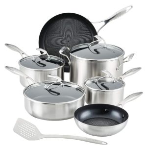 Stainless Steel Induction Cookware Set with SteelShield Hybrid Stainless and Nonstick Technology, 11-piece, Silver  |  Cookware Sets Cookware Sets Cookware Sets