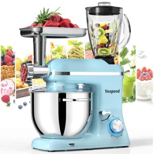 Stand Mixer, 850W Tilt-Head Electric Mixer with 7.5 QT Bowl, Beater, Hook, Whisk, Meat Grinder, Juice Blender with Glass Jar  |  Mixers Kitchen Appliances Blue