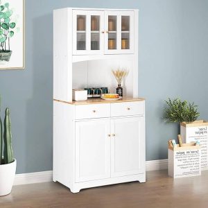 Standing Kitchen Cabinet, Buffet Sideboard Storage, 67in Long  |  Pantry Cabinets Kitchen Furniture Black, White