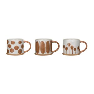 Stoneware Mug Set with Painted Design – 5.9″L x 4.4″W x 3.4″H  |  Mugs Dinnerware Brown