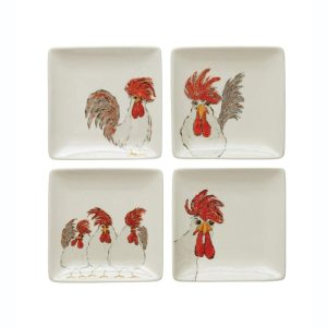 Stoneware Plate with Chicken, Set of 4 Styles  |  Plates Dinnerware Plates