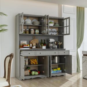 Storage Cabinet Buffet Hutch Storage Pantry Cabinet Display Sideboard  |  Pantry Cabinets Kitchen Furniture Grey