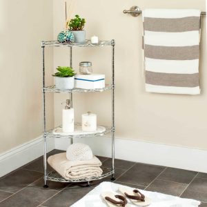 Storage Collection Damaris 4-Tier Chrome Wire Corner Rack – 11.8″ x 11.8″ x 31.5″  |  Pantry Organizer Kitchen Storage Pantry Organizer