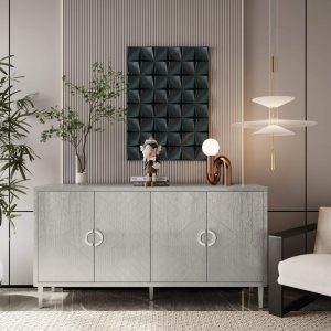 Stylish and Functional Sideboard with Pine Legs  |  Buffets and Sideboards Buffets & Sideboards Beige, Blue