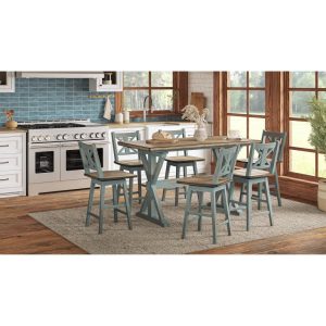 Summerville II 65″ Wide Counter Dining Table with 4 Legs in Teal – Teal/Blue  |  Kitchen and Dining Tables Kitchen & Dining Tables Kitchen & Dining Tables