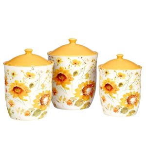 Sunflowers Forever 3-Piece Canister Set, 48 oz., 58 oz., 88 oz. – 48 oz., 58 oz., 88 oz.  |  Kitchen Canisters Kitchen Canisters Kitchen Canisters