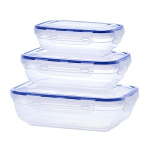 Superio 3 Pack Shallow Rectangular Sealed Food Storage Containers – 20 oz., 36 oz.,64 oz.  |  Food Storage Containers Food Storage Containers Clear