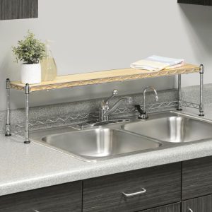 Supreme Sink Shelf – Multiuse Organizer – Wood and Chrome  |  Pantry Organizer Kitchen Storage Pantry Organizer