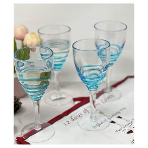 Swirl Acrylic Wine Glasses Set of 4 (12oz) – 3.5″ W x 3.5″ L x 8.13″ H  |  Wine Glasses Dinnerware Blue, Clear