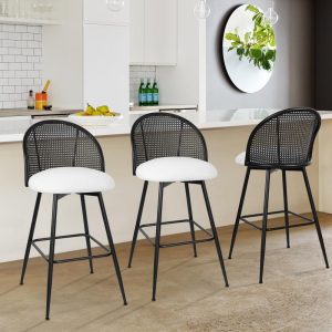 Swivel PU Leather Upholstered Rattan Counter Height Bar Stool  |  Counter and Bar Stools Counter & Bar Stools Black, White