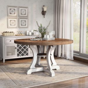 Sylmer Farmhouse 54-inch Wood Round Dining Table  |  Kitchen and Dining Tables Kitchen & Dining Tables Blue, Brown, Grey, White