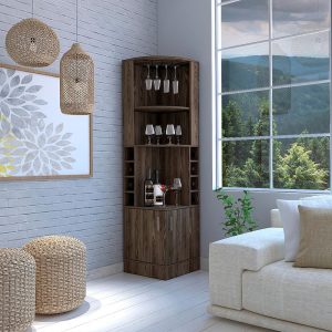 Syrah Corner Bar Cabinet with 2-Doors and 8 Cubbies – N/A  |  Home Bars Home Bars Black, Brown, Grey, White