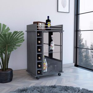 t Bar Cart,Two Shelves, Six Built-in Wine Rack and Four Casters – N/A  |  Home Bars Home Bars Beige, Black, Brown, White