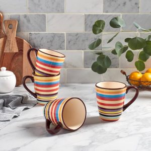 Tabletops Gallery Sedona Stripe 16oz “V” Shaped Mug – Set of 4  |  Mugs Dinnerware Mugs