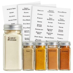 Talented Kitchen 125 Spice Labels Stickers, Clear Spice Jar Labels Preprinted  |  Food Storage Containers Food Storage Containers Black