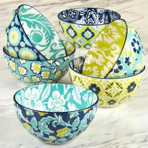 Tapestry Set of 6 All Purpose Bowl 6″ 6 asst – 6″ Diam x 3″  |  Bowls Bowls Blue, Green, Navy