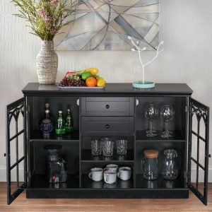 Tempering Glass Door Buffet Sideboard Black Cabinet with 2-Door & 2-Drawer  |  Buffets and Sideboards Buffets & Sideboards Black