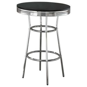 Theodore Black and Chrome Round Bar Table  |  Bar Tables Bar Tables Bar Tables