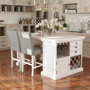 Tia Transitional Antique White Wood Multi-Storage 3-Piece Kitchen Island Set by   |  Kitchen Carts Kitchen Carts Kitchen Carts