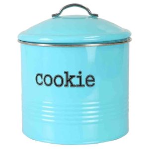 Tin Cookie Jar, Ribbed Design, Turquoise, 7.5×7.6 Inches  |  Kitchen Canisters Kitchen Canisters Kitchen Canisters