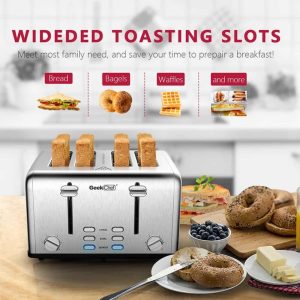 Toaster 4 Slice, Stainless Steel Slot Toaster with Dual Control Panels  |  Toasters Kitchen Appliances Stainless Steel